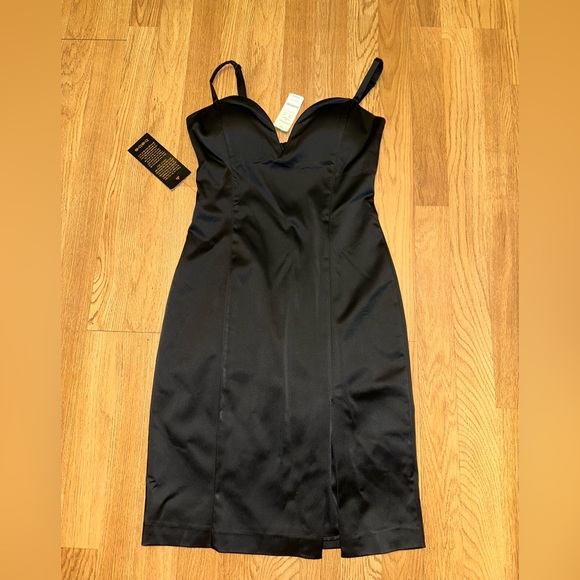 bebe Dresses & Skirts - bebe Black adjustable Strap Satin Sheath Dress